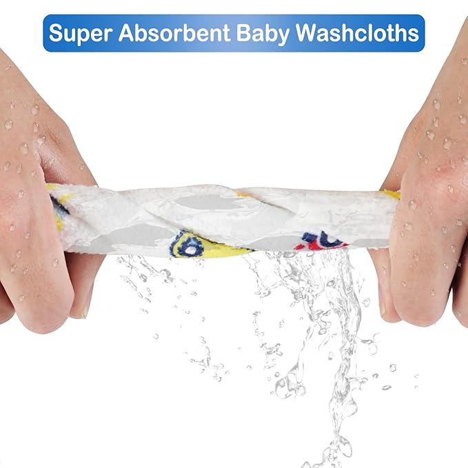 Viviland Baby Washcloths, Super Soft Baby Bath Towels for Newborn 24 Pack, Absorbent Face & Body Wash Cloth for Baby Boy, Truck Pattern, 9 x 9 inch