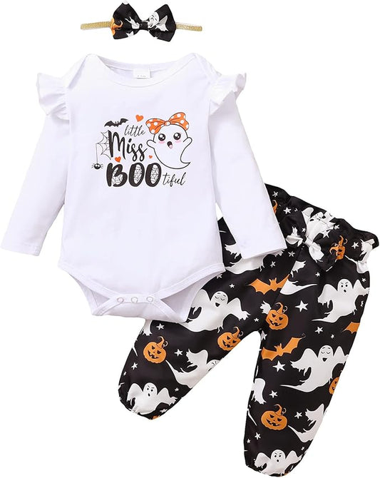 DISAUR Baby Girls Clothes Newborn Infant Baby Girls Outfit Long Sleeve Ruffle Romper Floral Pants Headband Sets 0-18 Months