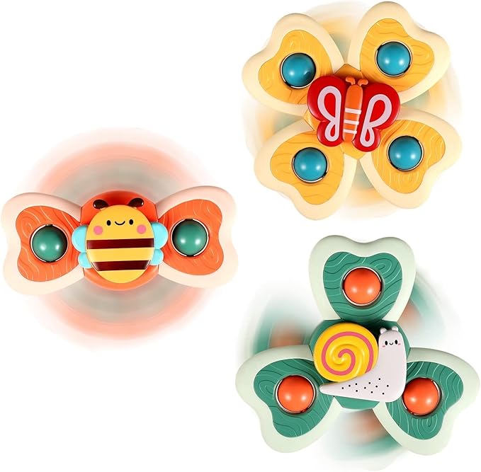 ALASOU 3PCS Suction Cup Spinner Toys for 1 Year Old Boy Girl|Spinning Top Baby Toys 12 18 Months|1 2 Year Old Boy Birthday Gift|Baby Bath Toy for Kids Ages 1-3|Sensory Toy for Toddlers 1-3