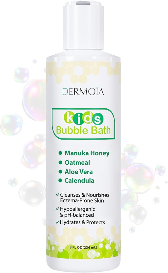Kids Bubble Bath for Sensitive Skin & Eczema Relief - Baby Bubble Bath with Manuka Honey, Aloe Vera, Colloidal Oatmeal and Calendula - Kids Soap with Botanical Extracts for Sensitive Skin