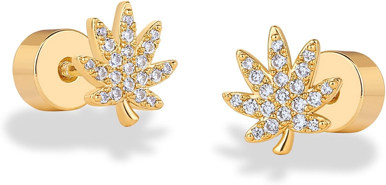 PAVOI 14K Gold Plated Dainty Flat Back Earrings for Women - Hypoallergenic Sterling Silver Posts Helix Cartilage Piercing Jewelry - Emoji Motif Bow Celestial Flatback Gold Stud Earrings Screw Back