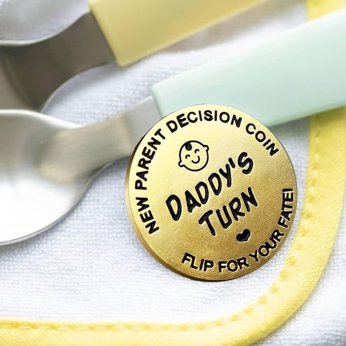 Fathers Day New Baby Gifts for Parents,Double-Sided Decision Coin Gift for New Mom & Dad,Funny Baby Shower Gifts for Couple,Gifts for Pregnant Women as Halloween Thanksgiving Christmas Gift，A-Gold