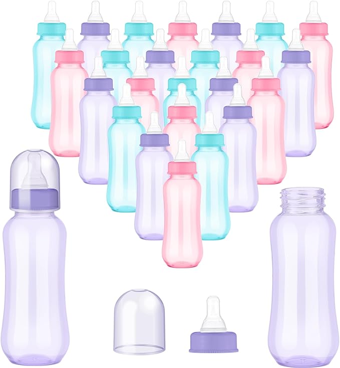 Norme Baby Shower Bottles 9.5 oz Plastic Baby Bottles Chug Sign Shower Game Party Favors Baby Bottles Bulk for Baby Shower Decorations Gender Reveal Gifts(Many Color, 24 Pcs)