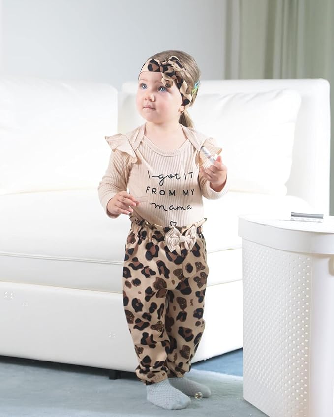 DISAUR Baby Girls Clothes Newborn Infant Baby Girls Outfit Long Sleeve Ruffle Romper Floral Pants Headband Sets 0-18 Months