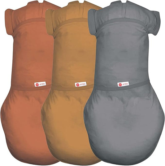 embé 2-Way Transition Short Sleeve Swaddle Blanket Wrap for Babies 3-6 Months - Rust, Sand, Slate | Legs In & Out Design | Stage 2 Sleep - 12-18 lbs