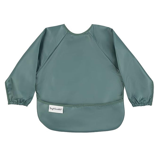 Tiny Twinkle Mess Proof Baby Bib,Waterproof Smock Bibs for Eating,Washable Long Sleeve Bib for Toddler(Olive Green, Large 2-4 Years)