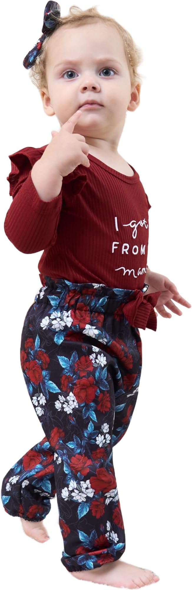 DISAUR Baby Girls Clothes Newborn Infant Baby Girls Outfit Long Sleeve Ruffle Romper Floral Pants Headband Sets 0-18 Months