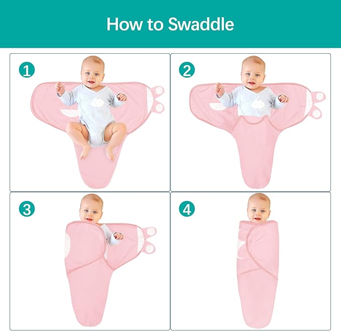 Biloban Baby Swaddles 0-3 Months for Girls, Cotton Swaddle Blanket, Newborn Essentials, Grey & Pink, 2 Pack