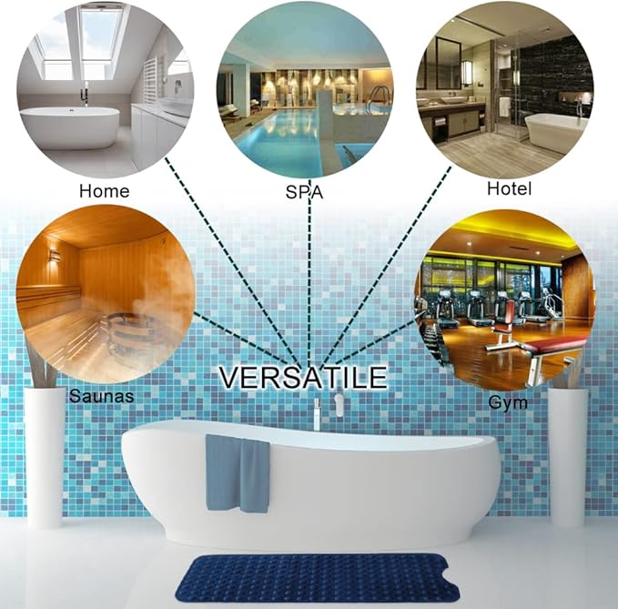 Linoows Bathtub and Shower Mats, Extra Long Non-Slip Bath Tub Mat 39 x 16 Inch, Machine Washable Bathmat with Suction Cups & Drain Holes for Bathroom Floor, Navy Blue