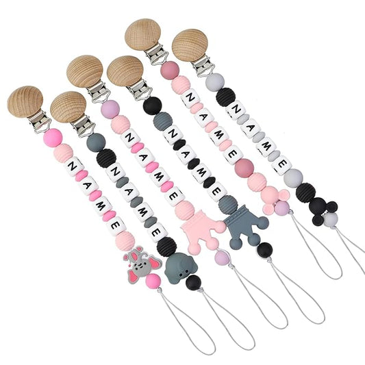 Personalized Pacifier Clip with Name and Customizable Teether Rattle (Colorful)