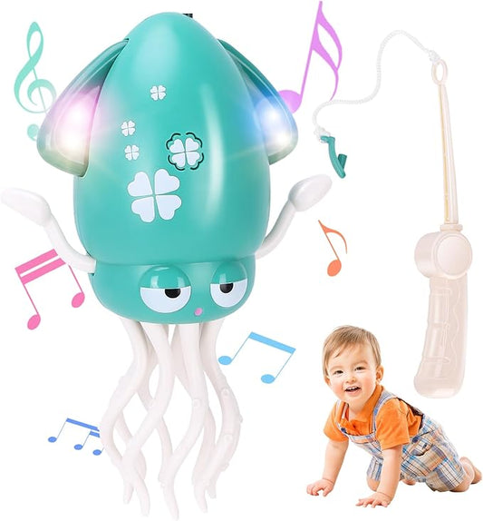 Dancing Octopus Baby Toy, Tummy Time Toys, with Music and Led Light, Automatically Avoids Obstacles, Crawling Toy Suitable for Birthday Gifts for Toddlers Over One Month Old(Green)