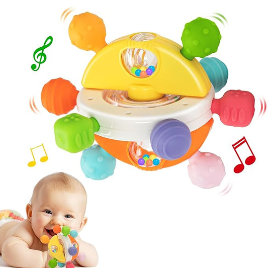 Baby Sensory Teething Toys, Montessori Baby Toys Teether, Silicone Teethers for Babies, Chew Toy for Babies 0-12 Months, Gifts for Newborn Infant Boys Girls 0-6 6-12 12-18 Months, Orange