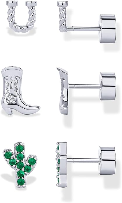 PAVOI 14K Gold Plated Dainty Flat Back Earrings for Women - Hypoallergenic Sterling Silver Posts Helix Cartilage Piercing Jewelry - Emoji Motif Bow Celestial Flatback Gold Stud Earrings Screw Back