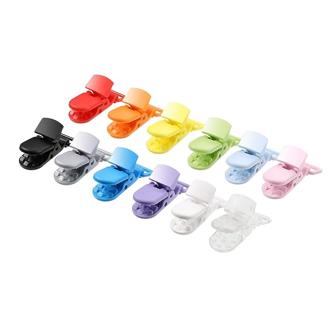 60 Pieces Pacifier Clips Holders Plastic Suspender Clips for Pacifiers for DIY Teething Toys Baby Blankets Bib,12 Colors
