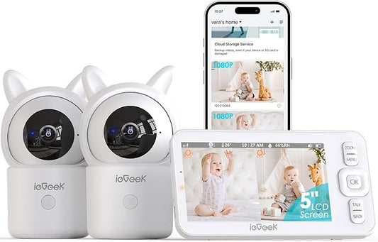 ieGeek 5" Split Screen Baby Monitor,HD Night Vision,2-Way Talk,Motion Detection,Temperature&Humidity Sensor,WiFi Baby Camera Monitor Supports Smartphone App(Upgrade)