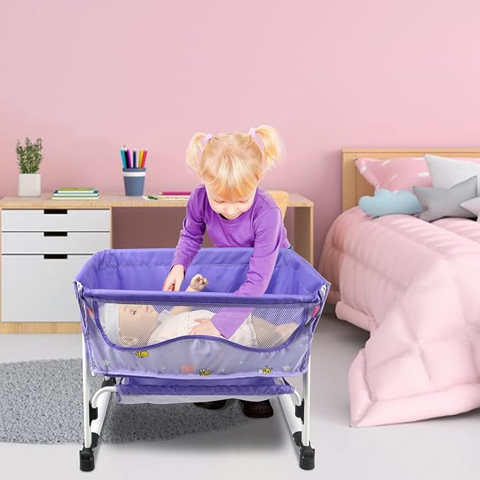 ANIVIA Doll Bed Furniture 2 Function Toy, Doll Bed and Doll Swings Together for 18 inches Baby Dolls, Baby Doll Crib with Bottom (DP601PURPLE)