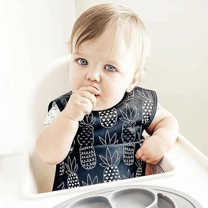 BapronBaby Pineapple Monochrome Bapron - No Neck Tie Safer Bib for Baby & Toddler - Soft Waterproof Stain Resistant - Machine Washable - Sz Baby/Toddler 6m-3T