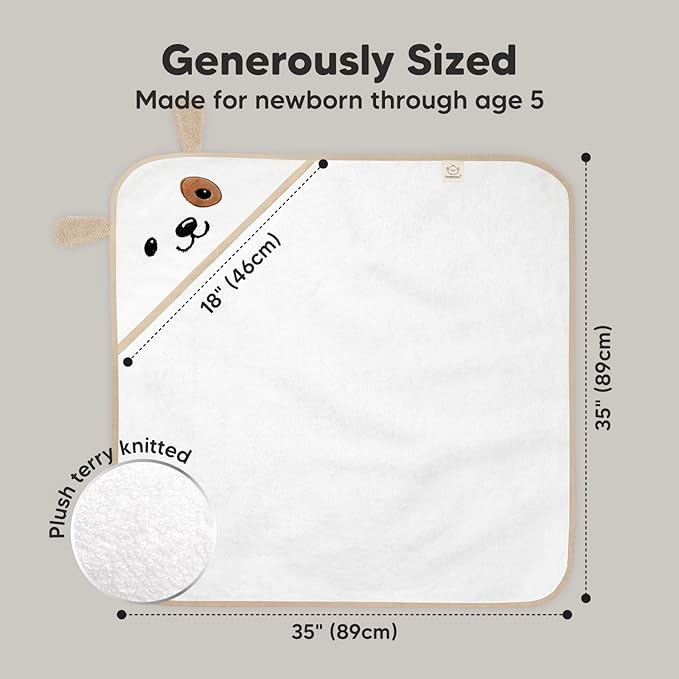 KeaBabies Hooded Baby Towel for Newborn - Viscose Derived from Bamboo Large Baby Bath Towels with Hood for Boys, Girls, Toddler, Extra Absorbent & Soft Newborn Bath Essentials (Dog)