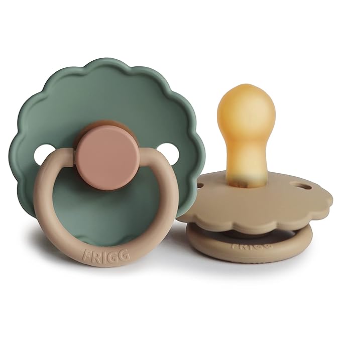 FRIGG Daisy Natural Rubber Baby Pacifier | Made in Denmark | BPA-Free (Willow/Croissant, 0-6 Months) 2-Pack