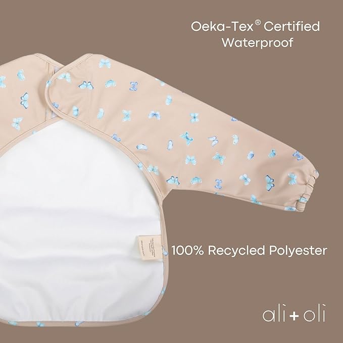 Ali+Oli Smock Bibs for Babies, BPA-Free Oeko-Tex Certified, Waterproof Baby Smock, Machine Washable, Toddlers Ages 6m+