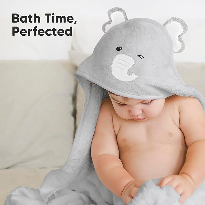 KeaBabies Hooded Baby Towel for Newborn - Viscose Derived from Bamboo Large Baby Bath Towels with Hood for Boys, Girls, Toddler, Extra Absorbent & Soft Newborn Bath Essentials (Elephant)