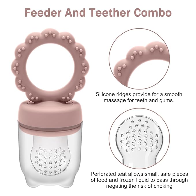 Baby Silicone Fruit Food Feeder Pacifier & Breastmilk Popsicle Freezer Molds,BPA Free Baby Food Storage Containers Frozen Ice Tray for Baby Feeding Safely, Infant Fruit Teething Toy (Pink)