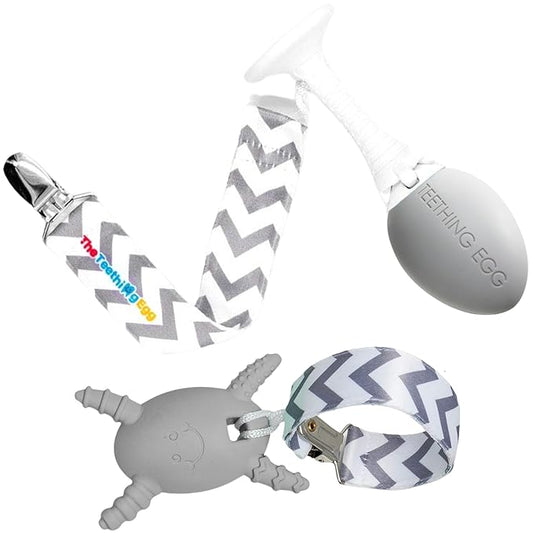 The Teething Egg Bundle - Baby Development Toys, Teether for 3, 4, 6, 12 Up to 18 Months Old Boy or Girl, Sensory Toys, A Baby Registry Must Have, Gray