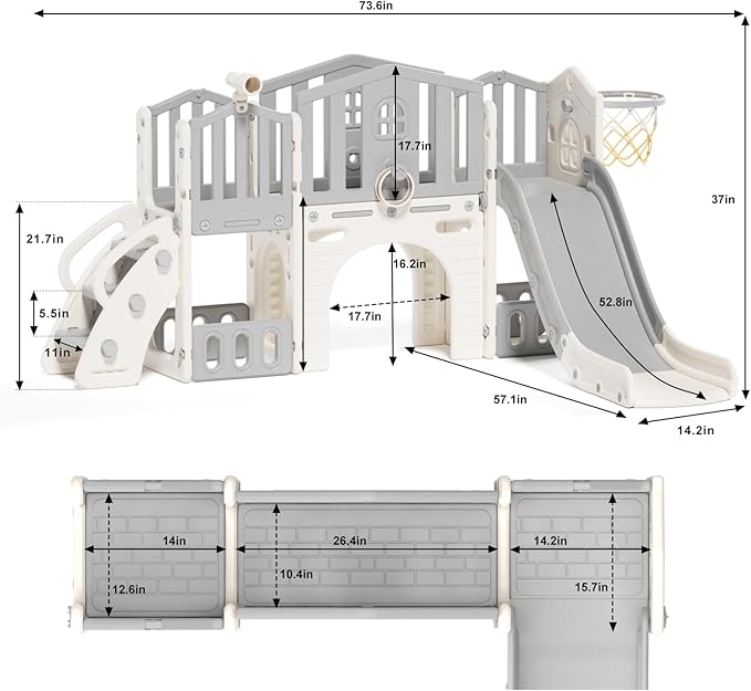 KORIMEFA Toddler Slide Set, 8 in 1 Kids Slide, Indoor Outdoor Slide for Toddlers Age 1-3, Toddler Playset with Basketball Hoop and Tunnel, Toddler Indoor Outdoor Playground