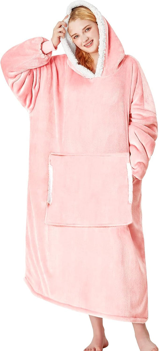 yescool Wearable Blanket Hoodie - Gifts for Women Her Girlfriend, Birthday Christmas Gifts For Mom, Oversized Flannel Sherpa Blanket Sweatshirt, One Size Fits All (Pink light)