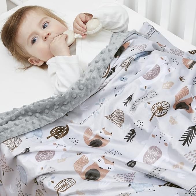 QSTEHEML Baby Blankets for Boys Neutral,Super Soft Nursery Minky Blanket Unisex, Baby Gifts Double Layer with Dotted Backing, Newborn Blankets for Crib Stroller(Fox, 30 * 40inch)