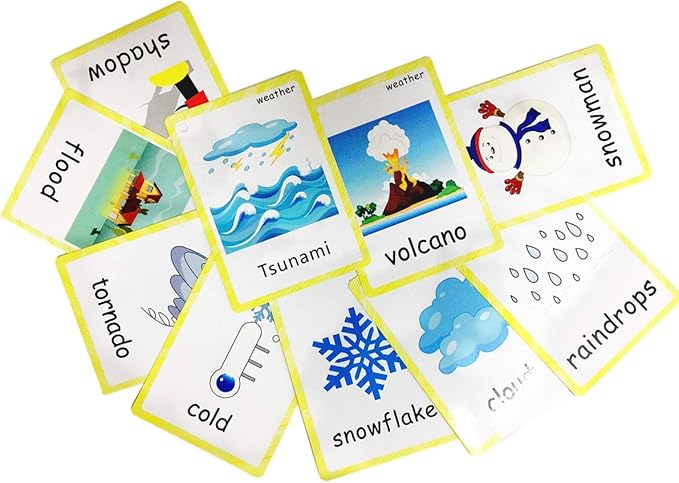 SANTSUN 24 Pcs Weather Flashcards Set - Classroom Decorations Kindergarten Teacher Tools - Educational Teaching Picture & Word Cards for Kids Boys Girls Early Learning