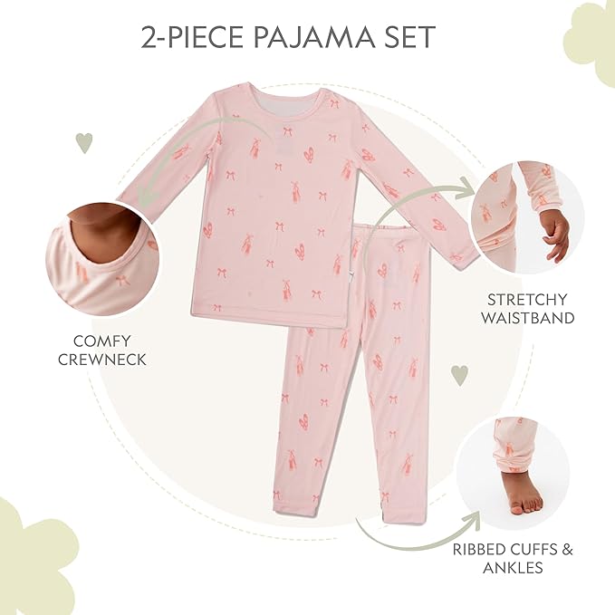 Toddler Pajamas – 95% Bamboo Viscose, 5% Spandex – Soft, Breathable Long-Sleeve Pajama Set for Kids, Sleepwear, Imported