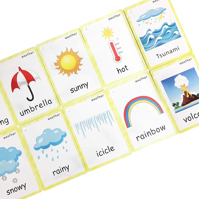 SANTSUN 24 Pcs Weather Flashcards Set - Classroom Decorations Kindergarten Teacher Tools - Educational Teaching Picture & Word Cards for Kids Boys Girls Early Learning