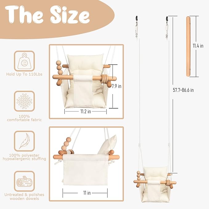Baby Swing Outdoor Indoor Toddler Swing Seat with Safety Belt, Canvas Hanging Swings Outside Tree Swing Great Gift for Baby Boys Girls Kids Lovers