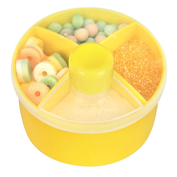 Accmor Formula Dispenser On The Go, Non-Spill Rotating Four-Compartment Formula Container To Go, Milk Powder Snack Storage Container for Infant Toddler Travel Outdoor, Yellow