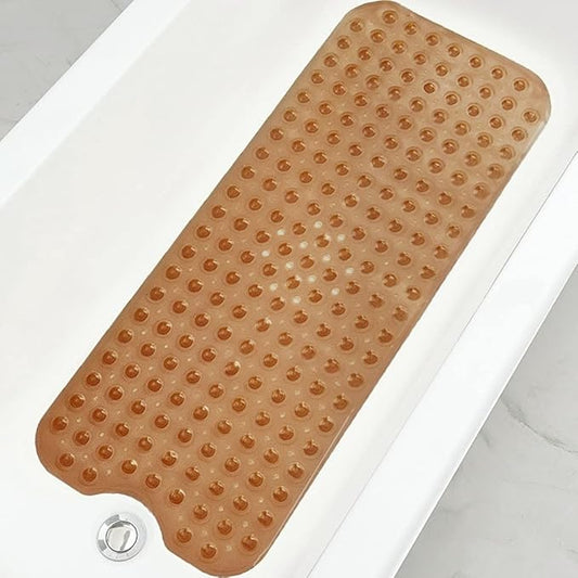 Linoows Bathtub and Shower Mats, Extra Long Non-Slip Bath Tub Mat 39 x 16 Inch, Machine Washable Bathmat with Suction Cups & Drain Holes for Bathroom Floor, Clear Brown
