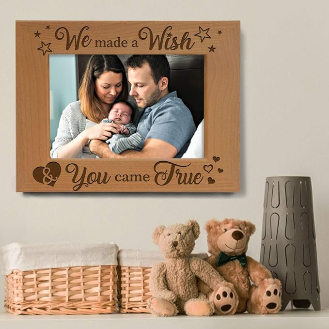 KATE POSH - We Made a Wish & You Came True Engraved Natural Wood Picture Frame, New Baby Gifts, New Mom, New Dad, Adoption Gifts (4x6 Horizontal)