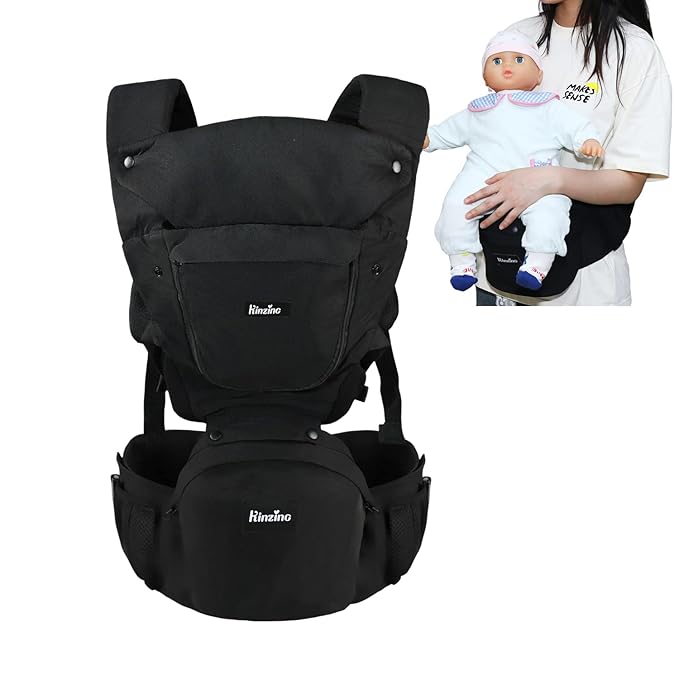 Baby Carrier with Hip Seat 6 in 1 Newborn to Toddler Adjustable Infant Sling with Lumbar Support Baby Wraps Carrier Soft Baby Holder Carrier Lightweight for Women and Men Black All Season