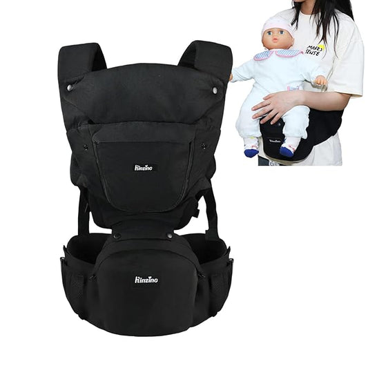 Baby Carrier with Hip Seat 6 in 1 Newborn to Toddler Adjustable Infant Sling with Lumbar Support Baby Wraps Carrier Soft Baby Holder Carrier Lightweight for Women and Men Black All Season