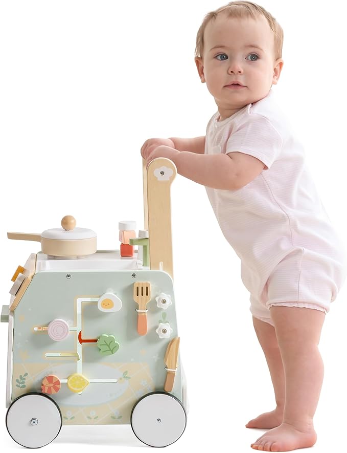 ROBUD Wooden Baby Push Walker, Learning Walking Toys, Adjustable Height Baby Walker with Decelerator, Montessori Toys for Baby 12 Months+, WRP24