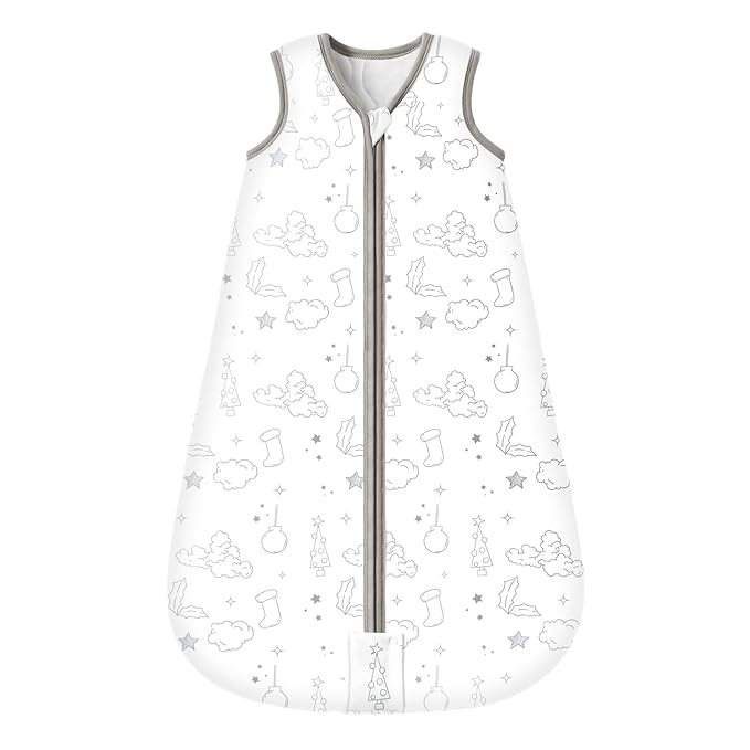 Mosebears Sleep Sack Baby Winter Wearable Blanket with 2-Way Zipper,2.5 TOG Cotton Sleep Sack Unisex (White Cloud, 12-18 Months)