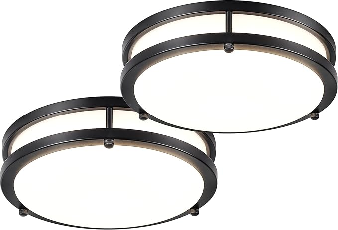DLLT 2Pack Flush Mount LED Ceiling Light: 10 Inch 5CCT (3000K-6000K) & Dimmable Ceiling Light Fixtures for Bedroom Hallway - 18W Modern Black 1600LM Super Bright Kitchen Lighting Fixtures Ceiling