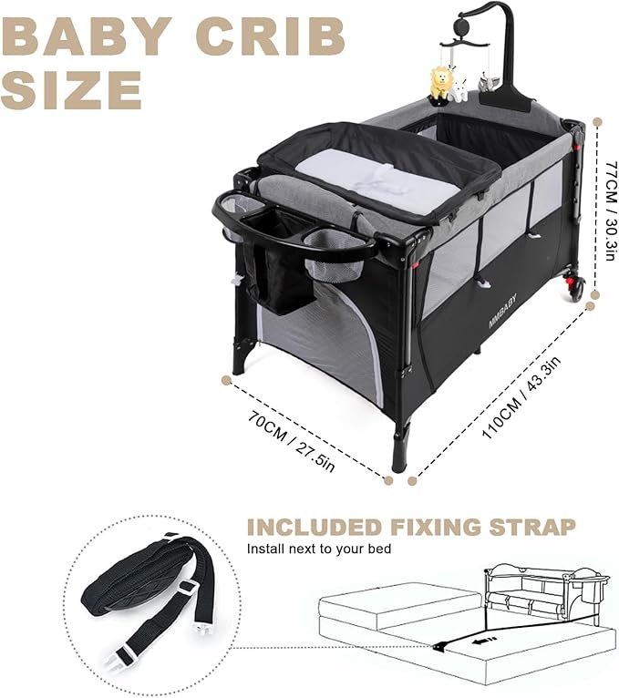 MMBABY Baby Bedside Crib,Pack and Play,Multifunction Portable Large Playard from Newborn to Toddlers,U-Shaped Diaper Changer