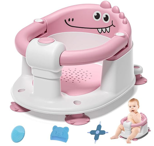 Baby Bath Seat for Babies 5 Months & Up - Non-Slip Bath Seat for Sitting Up with Baby Essentials Kit, Soft Cushion & Compact Design, Toddler Bathtub Seat