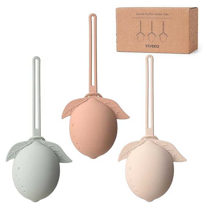Silicone Pacifier Holder Case Binky Holder Baby Pacifier Case for Boys Girls Portable Silicone Paci Storage Pouch for Newborns 3 Pack-Ivory+Sage+Brown