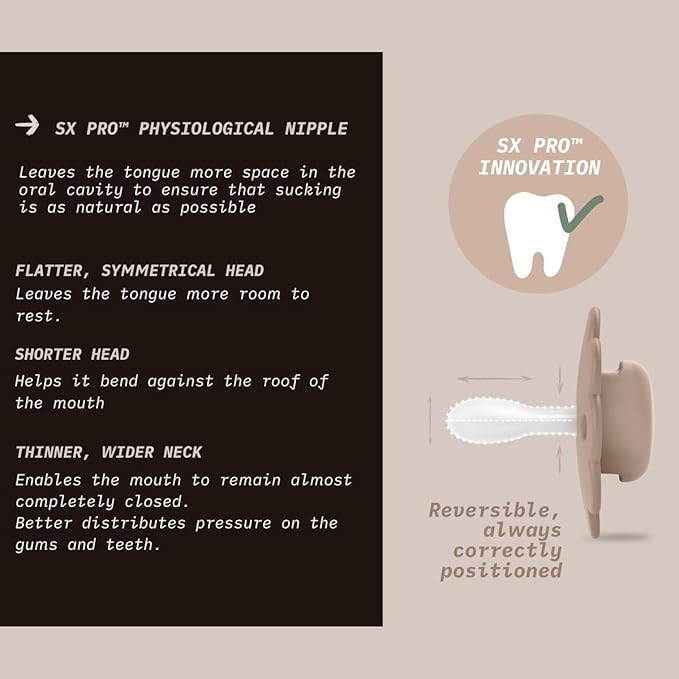 Suavinex Wonder Baby Pacifier, SX Pro Silicone Nipple, Reversible, Non Irritating Shield Design, Pacifiers 6-18 Months, Made in Europe, Gray Clouds