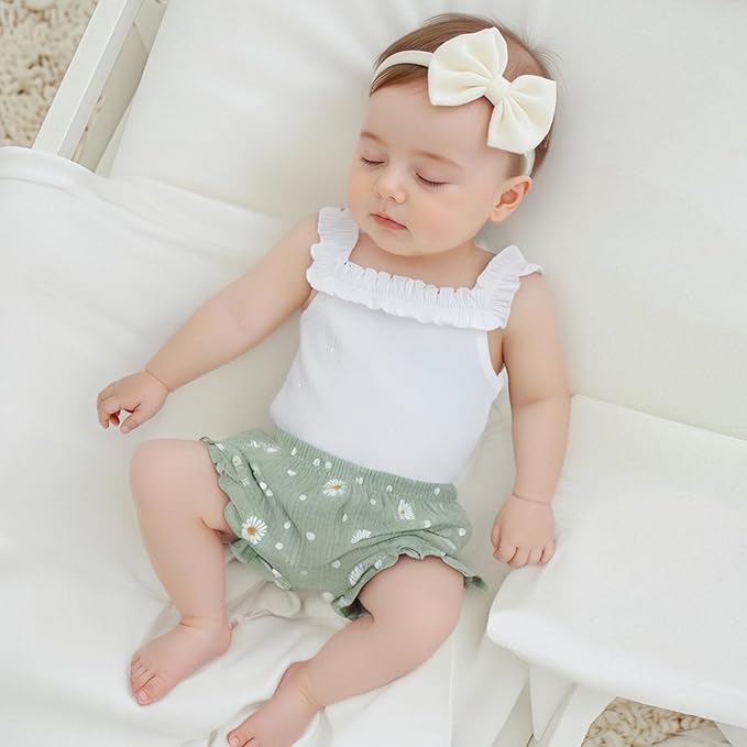 Kaipiclos Cherry Baby Outfit Newborn Infant Girl Clothes Rib Knit Romper & Shorts Waffled Baby Clothes for Girls 0 3 6 12 18M