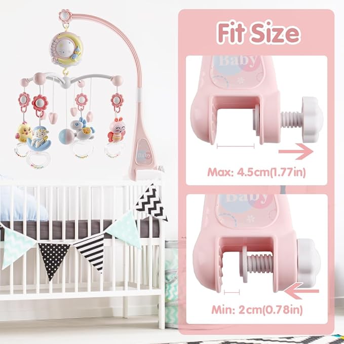 Baby Musical Crib Mobile with Timing Function Projector and Lights,Hanging Rotating Rattles and Remote Control Music Box with 150 Melodies,Toy for Newborn 0-24 Months