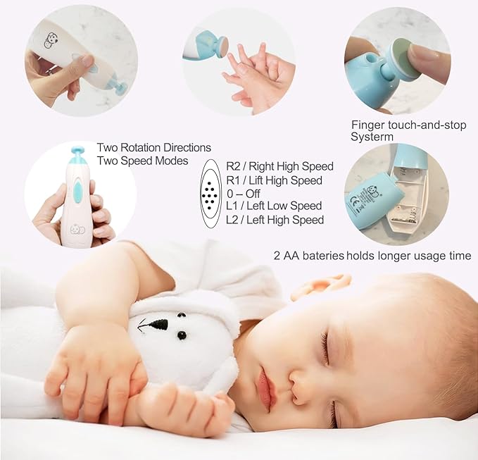 Baby Nail Trimmer 21 in 1, Usage Labeled Case & 13 Extra Replacement Tools, Royal Angels Baby Electric Nail File, Baby Nail Care, Nail Clipper Newborn Toddler Toes & Fingernails Nail Kit (Blue)