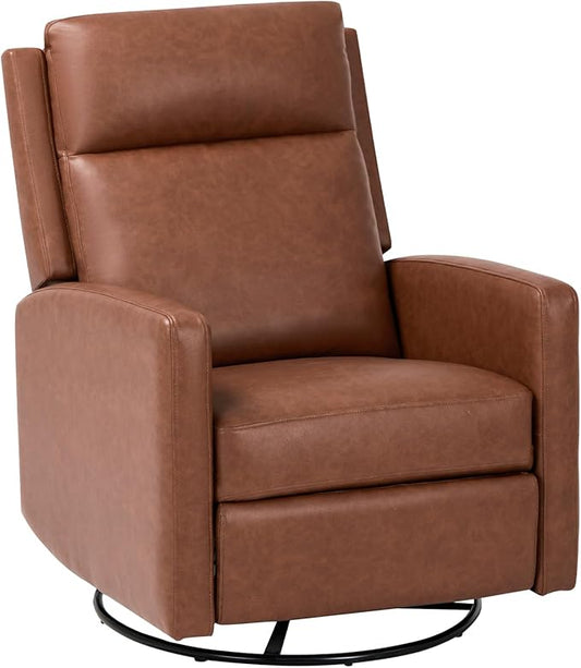 COLAMY Recliner Chair, PU Leather 360° Swivel Rocker Recliner, Nursery Glider Recliner with Ergonomic High Backrest and Upholstered Deep Seat for Living Room, Bedroom, Color Cocoa